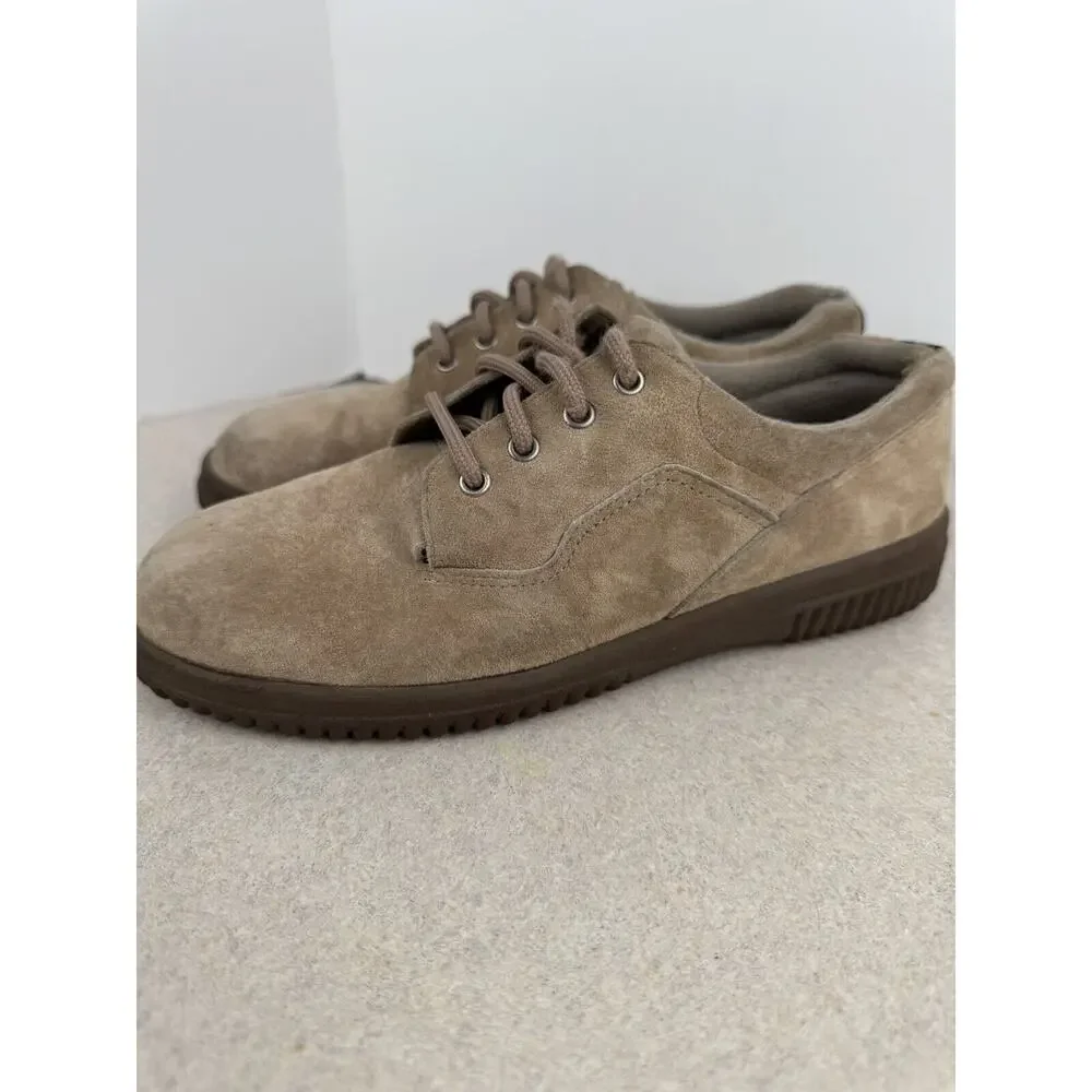 Women’s Wimzees Tan Shoes Lace Up Sued Leather Flat Comfort Size 6‎